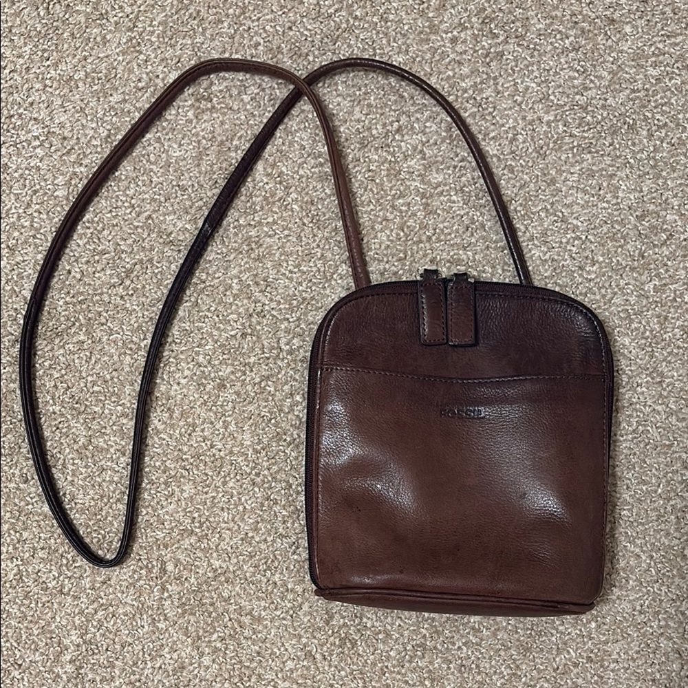 Dark Brown Leather Fossil Crossbody Bag